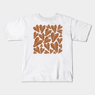 Brown veiny heart shaped plant leaves pattern Kids T-Shirt